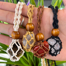 Load image into Gallery viewer, Adjustable Macramé Necklace with Replaceable Mystery Tumbled Stone

