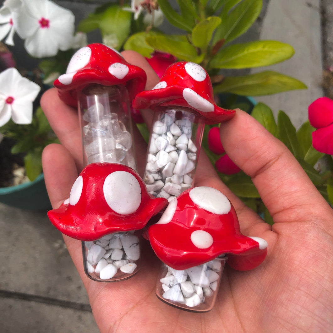 Handmade Polymer Clay Mushroom | Crystal Energy Glass Bottles