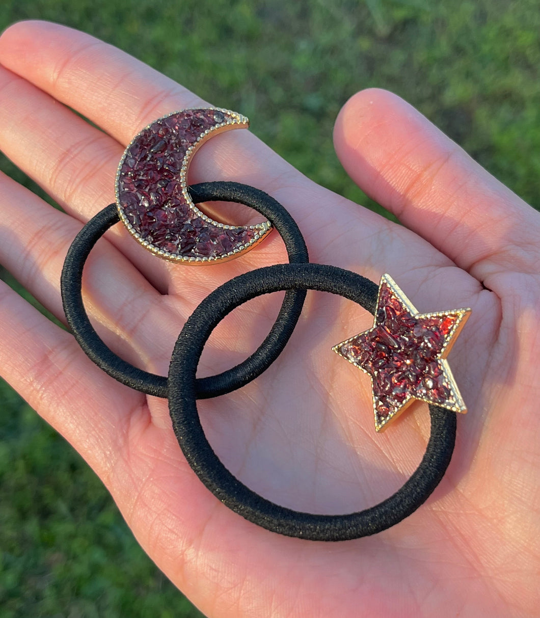 Garnet Moon & Star Hair Tie Set